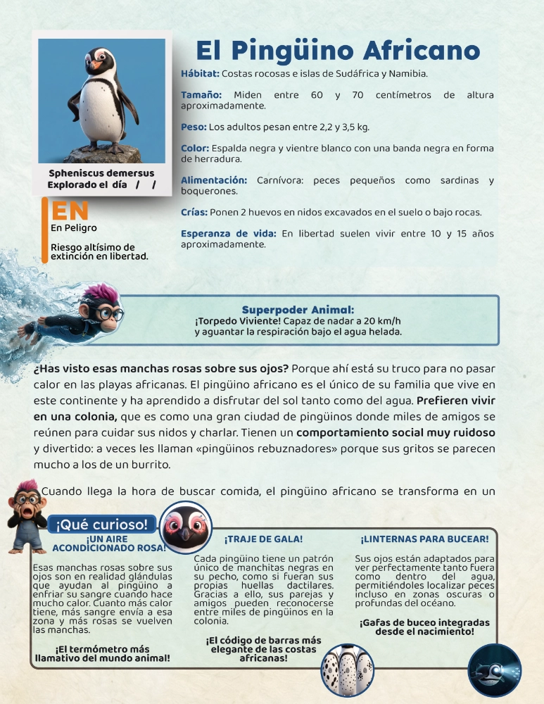 Interior del libro Simian Kids: página de colorear con actividades